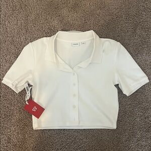 Aritzia Sunday Best White Cropped Button Polo Shirt